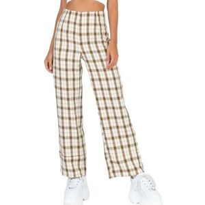 Princess Polly Euros Yellow Check Plaid Wide Leg Pants Size 4